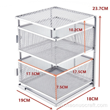 Caja de almacenamiento de dos capas giratoria cuadrada de malla metálica